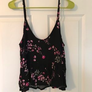 LA Heart Black Floral Flowy Top